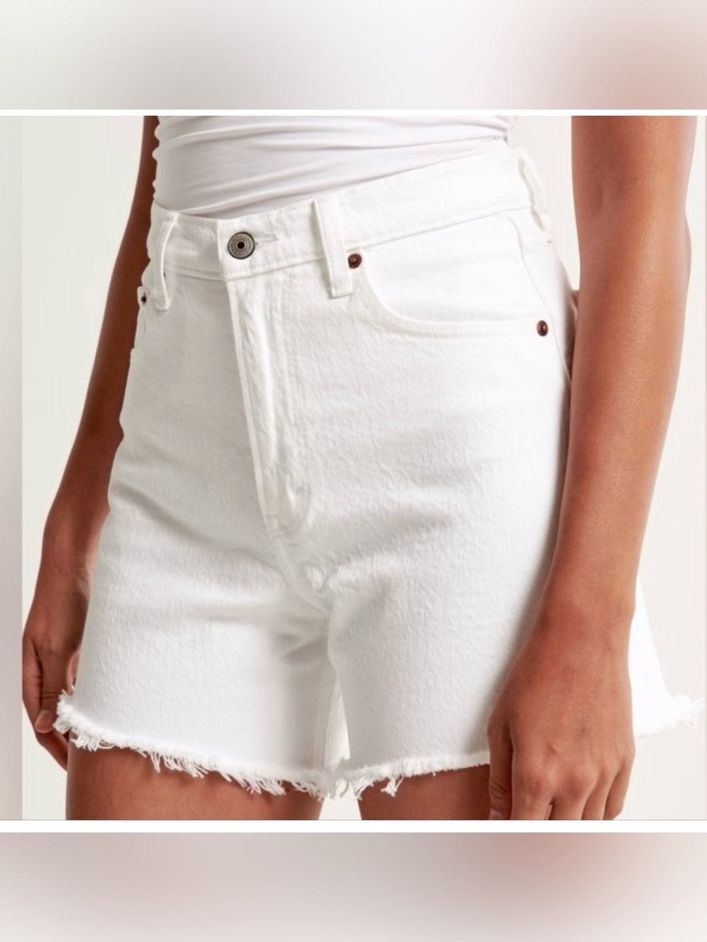 NWT Abercrombie & Fitch High Rise Dad Short 5" White Denim Raw Hem Sz 36 / 22